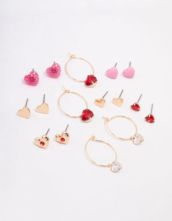 Gold Mixed Heart Earring 8-Pack