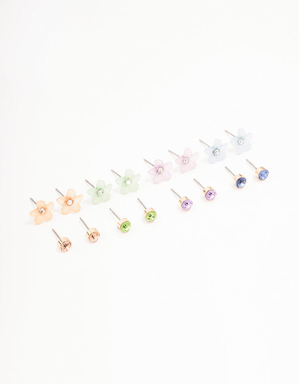 Gold Flower Stud Earring 8-Pack