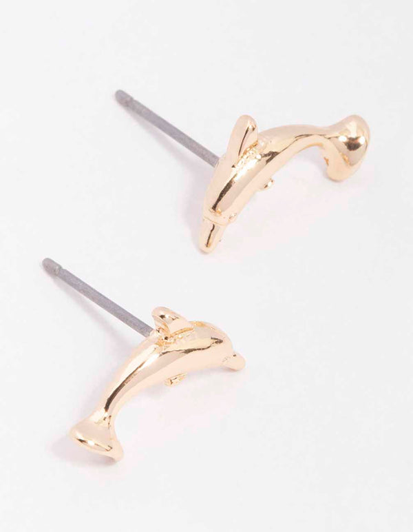 Gold Dolphin Stud Earrings