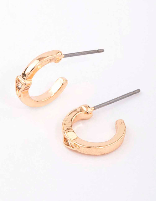 Gold Triangular Diamante Huggie Earrings