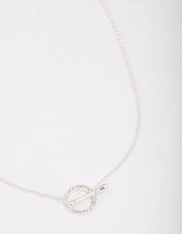 Silver Diamante Circle Bar Link Necklace - link has visual effect only