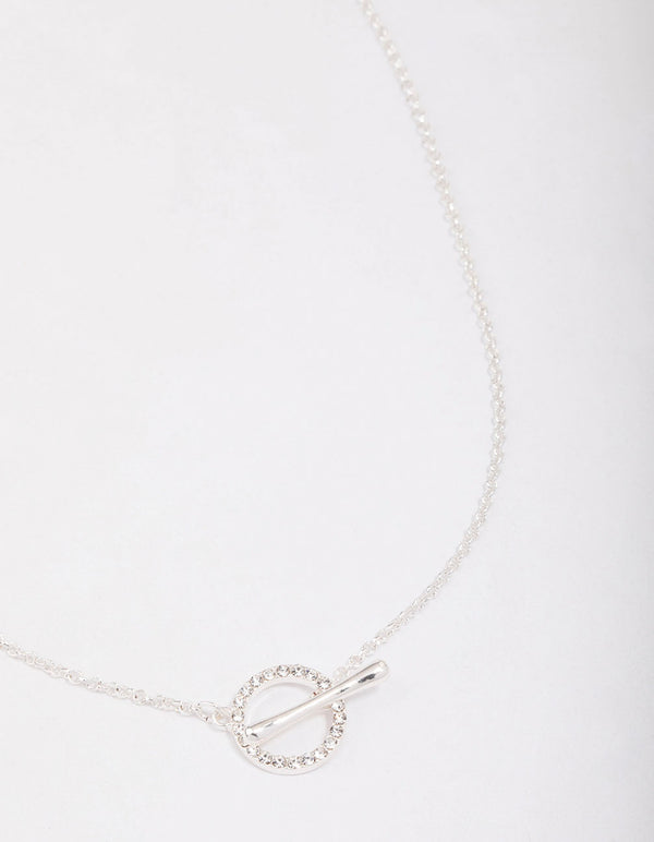 Silver Diamante Circle Bar Link Necklace