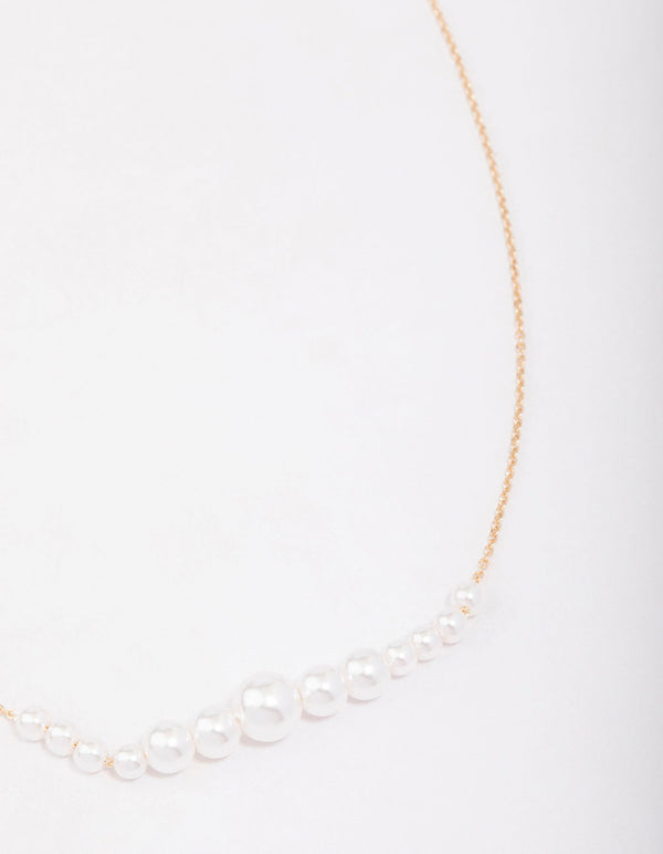 Gold Graduating Pearl Short Necklace