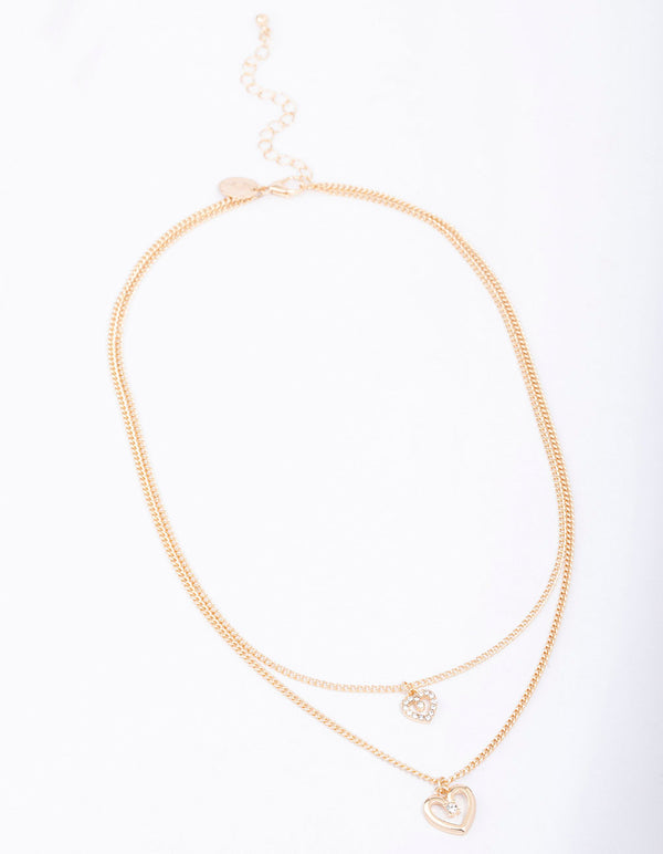 Gold Chain Heart Diamante Layered Necklace - Lovisa
