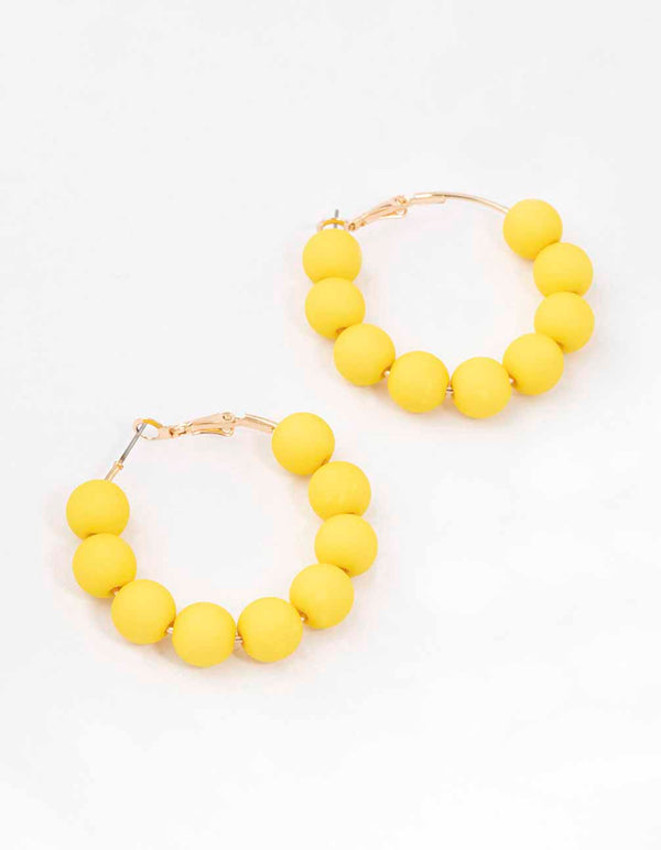 Yellow Rubber Coated Ball Hoop Earrings