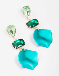 Teal Pear & Rectangle Diamante Petal Drop Earrings - link has visual effect only