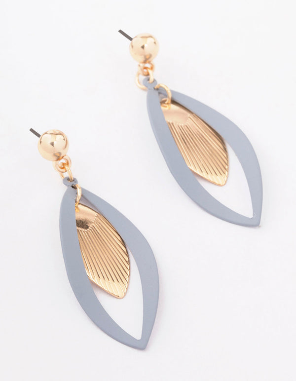 Grey Cut Out Sunray Leaf Drop Earrings