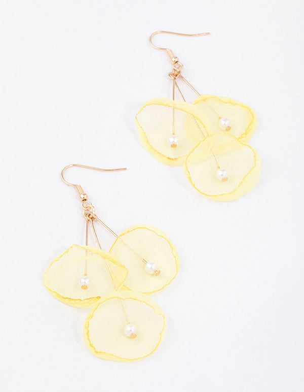 Yellow Multi Pearl Flower Drop Earrings