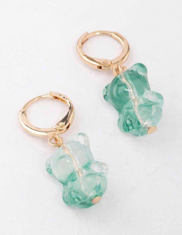 Gold & Green Gummy Bear Huggie Earrings