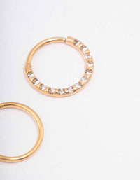 Gold Plated Surgical Steel Cubic Zirconia Textured Nose Ring Pack - link has visual effect only