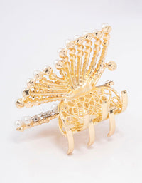 Gold Diamante Pearl Butterfly Hair Claw Clip - link has visual effect only