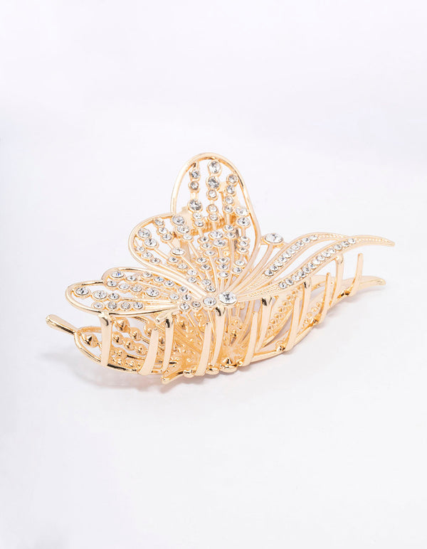 Gold Diamante Large Butterfly Hair Claw Clip