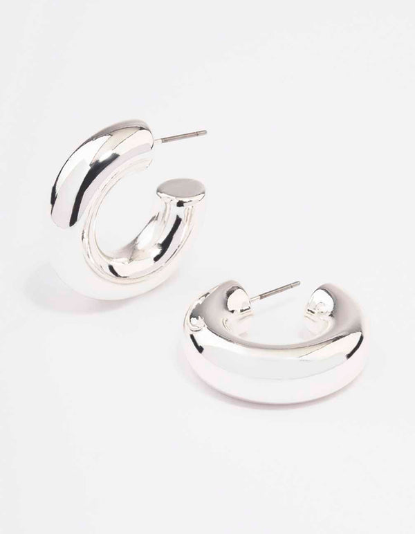 Silver Medium Chubby C-Shape Hoop Earrings