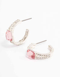 Silver Diamante Band Baguette Hoop Earrings - link has visual effect only