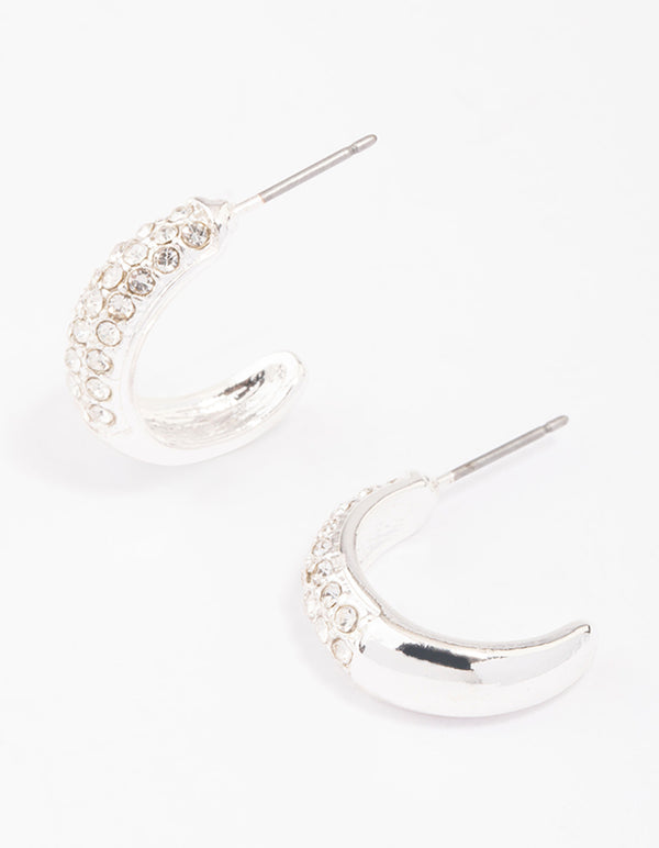 Silver Pave Diamante Hoop Earrings