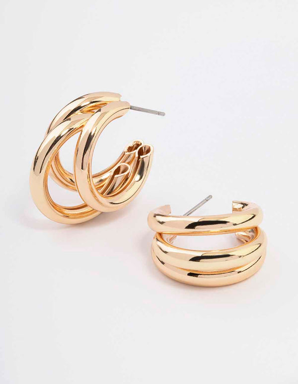 Gold Triple Illusion Hoop Earrings