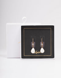 Gold Diamante & Pearl French Hook Drop Earrings - link has visual effect only