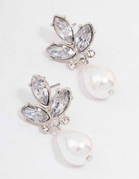 Rhodium Diamante Teardrop Pearl Drop Earrings - link has visual effect only