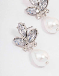 Rhodium Diamante Teardrop Pearl Drop Earrings - link has visual effect only