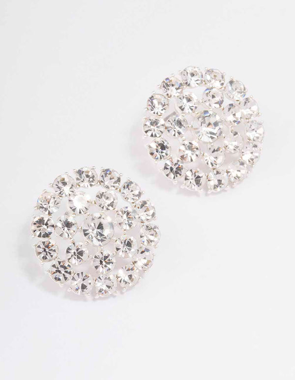 Silver Diamante Circle Stud Earrings