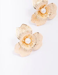 Gold Foiled Petal Pearl Stud Earrings - link has visual effect only