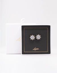 Rhodium Diamante Flower Stud Earrings - link has visual effect only