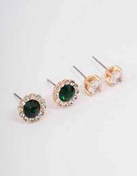 Gold Diamante Flower Stud Earring Pack - link has visual effect only