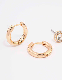 Gold Halo Diamante Stud & Hoop Earring Pack - link has visual effect only