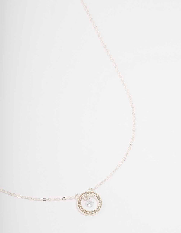 Silver Floating Diamante Circle Necklace