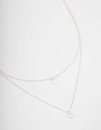 Silver Double Chain Floating Diamante Necklace - link has visual effect only