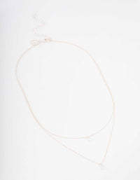 Silver Double Chain Floating Diamante Necklace - link has visual effect only