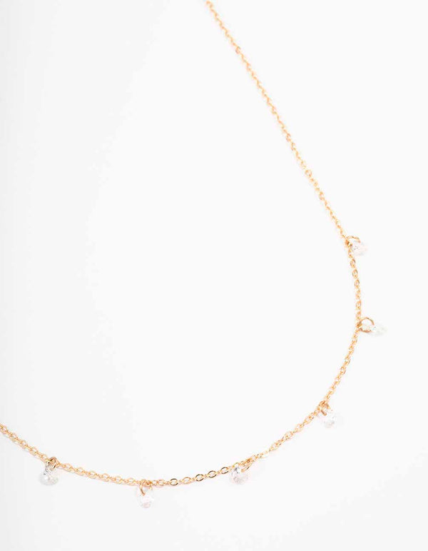 Gold Floating Diamante Droplet Necklace