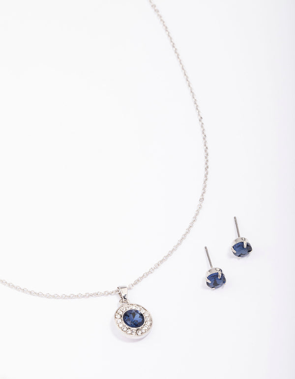 Rhodium Diamante Halo Jewellery Set