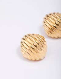 Waterproof Gold Plated Stainless Steel Croissant Textured Stud Earrings - link has visual effect only