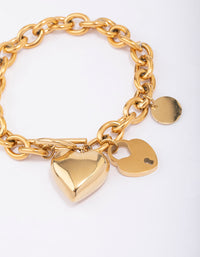 Waterproof Gold Plated Stainless Steel Puffy Heart Charm & Lock Bracelet - link has visual effect only