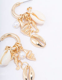 Gold Shell Pearl Charm Hoop Earrings - link has visual effect only