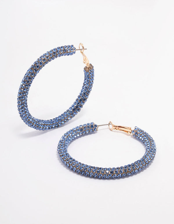 Blue Encrusted Hoop Earrings 40mm