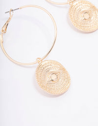 Gold Evil Eye Pendant Hoop Earrings - link has visual effect only