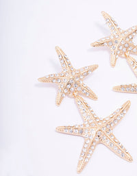 Gold Double Diamante Starfish Drop Earrings - link has visual effect only