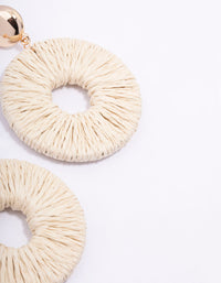 Gold Disc Raffia Circle Drop Earrings - link has visual effect only