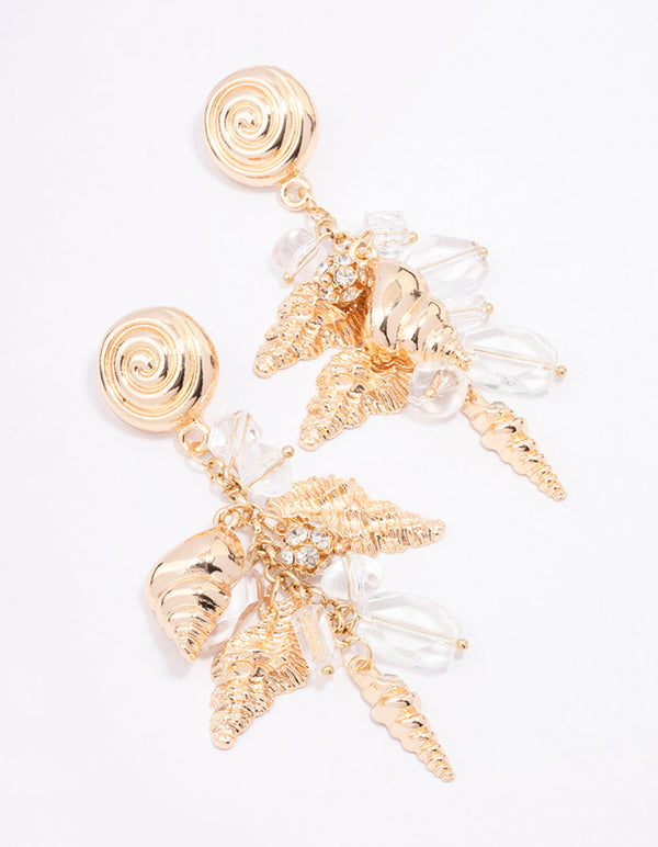 Gold Multi Charm Drop Earrings