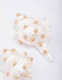 Gold Acrylic Statement Shell Stud Earrings - link has visual effect only