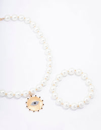 Gold Pearl Evil Eye Jewellery Set - link has visual effect only