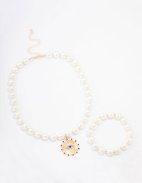 Gold Pearl Evil Eye Jewellery Set - link has visual effect only