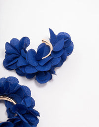 Gold Navy Fabric Flower Hoop Earrings - link has visual effect only