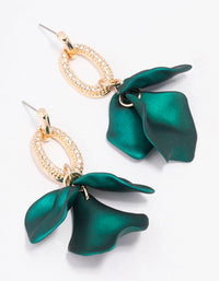 Gold & Green Petal Diamante Drop Earrings - link has visual effect only