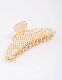 Gold Classic Pearl Hair Claw Clip - link has visual effect only