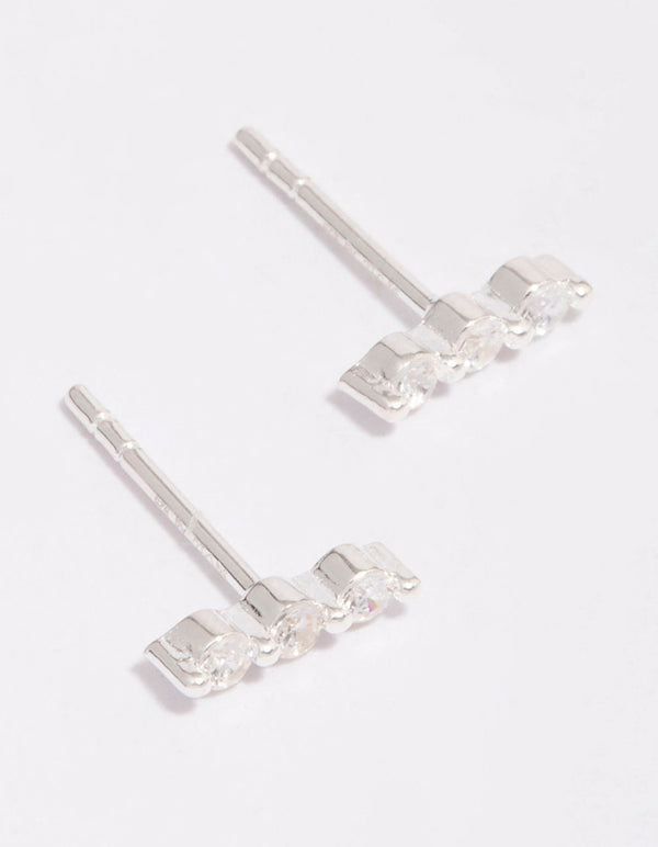 Sterling Silver Cubic Zirconia Bar Stud Earrings