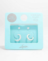 Sterling Silver Cubic Zirconia Stud & Hoop Earring Pack - link has visual effect only