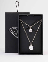 Silver Cubic Zirconia Layered Solitaire Necklace - link has visual effect only